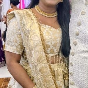 Elegant Cream and Gold Embroidered Lehenga